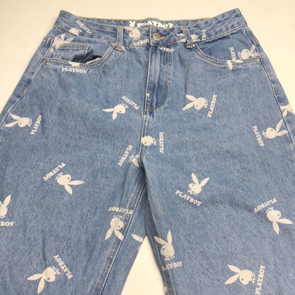 HIGH-RISE PLAYBOY Women's Boot Cut Jeans - Blue and White